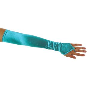 Greatlookz Dancing with Moon Fingerless Satin Opera Length Gloves, Sky Blue
