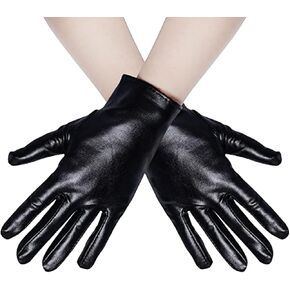 1 Pair of Shiny Metallic Spandex Gloves Faux Leather Cropped Gloves for Halloween Cosplay Costume Party Favors
