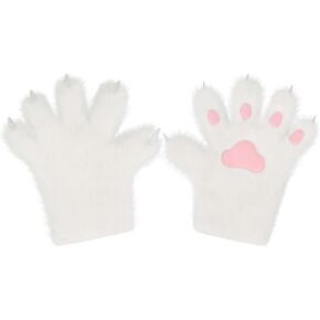 Faux Fur Wolf Paw Gloves Fingerless Glove - Warm Cat Mittens for Winter, Cosplay, Halloween Party Costume 14 30