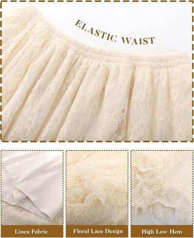 ROJZR Womens Lace Long Skirts Elastic High Low Asymmetrical Layered Hem Sexy See-Through Maxi Skirts Sheer Flowy Beach in Saudi Arabia