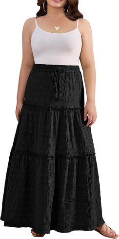 Othyroce Womens Plus Size Casual High Waist Tie Paisley Floral Print Long Maxi Skirt L-4X in Kuwait