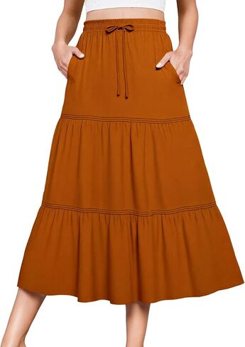 DRESSTELLS Women's Midi Skirts with Pockets Elastic High Waist Flowy Swing A Line Casual Long Skirt in Saudi Arabia
