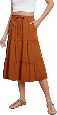 DRESSTELLS Women's Midi Skirts with Pockets Elastic High Waist Flowy Swing A Line Casual Long Skirt in Saudi Arabia