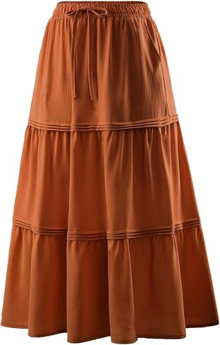 DRESSTELLS Women's Midi Skirts with Pockets Elastic High Waist Flowy Swing A Line Casual Long Skirt in Saudi Arabia