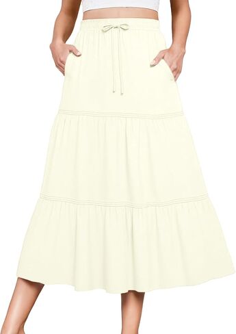 DRESSTELLS Women's Midi Skirts with Pockets Elastic High Waist Flowy Swing A Line Casual Long Skirt in Saudi Arabia