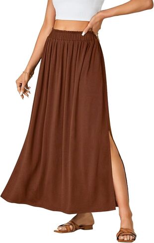 Vrtige Women's Casual Elastic High Waist A Line Flowy Maxi Long Skirt with Pockets in Saudi Arabia