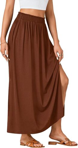 Vrtige Women's Casual Elastic High Waist A Line Flowy Maxi Long Skirt with Pockets in Saudi Arabia