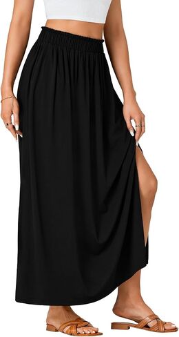 Vrtige Women's Casual Elastic High Waist A Line Flowy Maxi Long Skirt with Pockets in Saudi Arabia