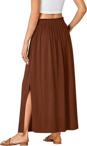 Vrtige Women's Casual Elastic High Waist A Line Flowy Maxi Long Skirt with Pockets in Saudi Arabia