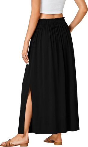 Vrtige Women's Casual Elastic High Waist A Line Flowy Maxi Long Skirt with Pockets in Saudi Arabia