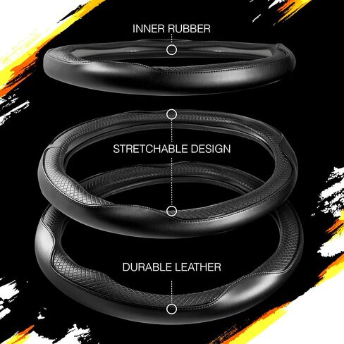 Redline Car Microfiber Leather Steering Wheel Cover Black Genuine Fit 15 inch Universal Anti-Slip Protector for Driverse in Saudi Arabia