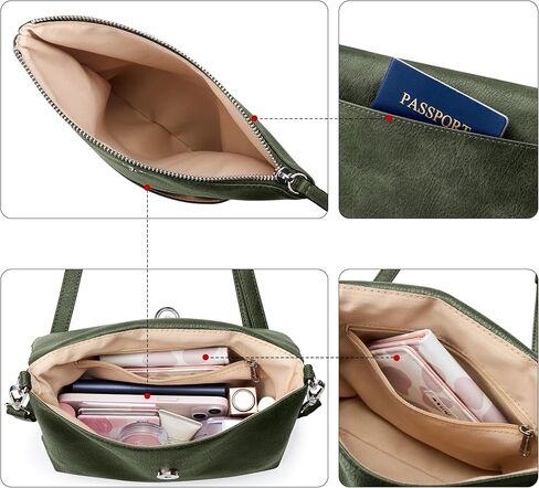 KALIDI Vintage Vegan Leather Crossbody Bag PU Shoulder Bag Handbag Multiple Pockets Adjustable Removable Strap Women in Kuwait