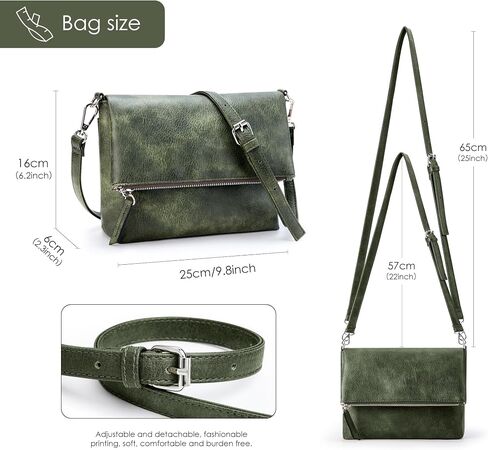 KALIDI Vintage Vegan Leather Crossbody Bag PU Shoulder Bag Handbag Multiple Pockets Adjustable Removable Strap Women in Kuwait