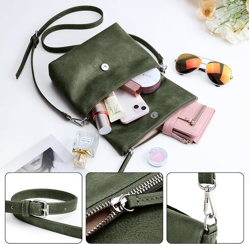 KALIDI Vintage Vegan Leather Crossbody Bag PU Shoulder Bag Handbag Multiple Pockets Adjustable Removable Strap Women in Kuwait