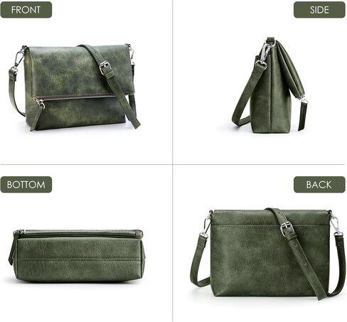 KALIDI Vintage Vegan Leather Crossbody Bag PU Shoulder Bag Handbag Multiple Pockets Adjustable Removable Strap Women in Kuwait