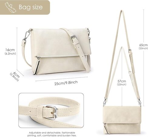 KALIDI Vintage Vegan Leather Crossbody Bag PU Shoulder Bag Handbag Multiple Pockets Adjustable Removable Strap Women in Kuwait