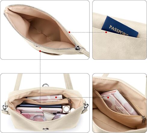 KALIDI Vintage Vegan Leather Crossbody Bag PU Shoulder Bag Handbag Multiple Pockets Adjustable Removable Strap Women in Kuwait