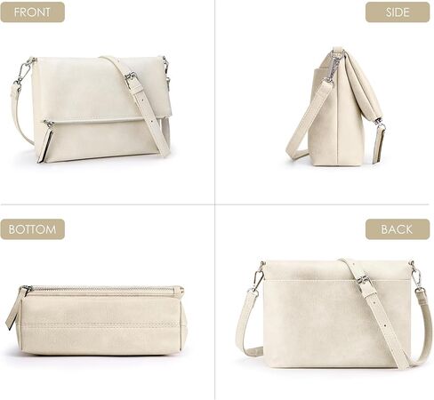 KALIDI Vintage Vegan Leather Crossbody Bag PU Shoulder Bag Handbag Multiple Pockets Adjustable Removable Strap Women in Kuwait