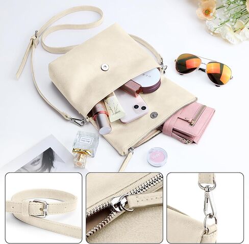 KALIDI Vintage Vegan Leather Crossbody Bag PU Shoulder Bag Handbag Multiple Pockets Adjustable Removable Strap Women in Kuwait