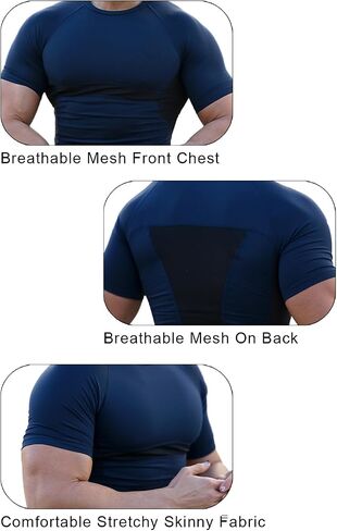 Men's Muscle Fit Tech Tees - Moisture-Wicking, Compression, Breathable Mesh in Kuwait
