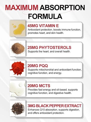 Coq10 400mg Softgels Ubiquinol - Co Q 10 Supplement Coenzyme q10 Cq10 400mg Plus Vitamin E, PQQ, Black Pepper for Heart Health, 120 Counts in Saudi Arabia