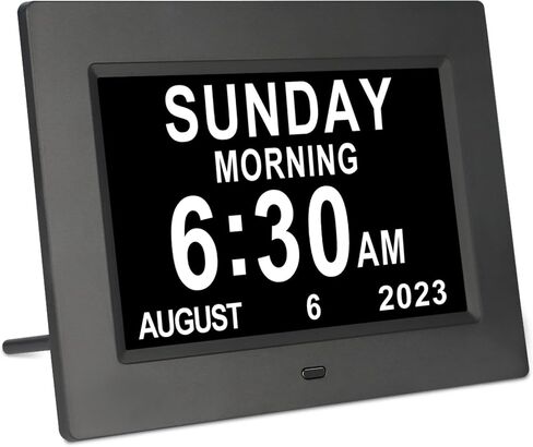 TSITSC 7 Inch Digital Day of The Week Clock Extra Large Non-Abbreviated Dementia Day and Date Time Clocks for Seniors Elderly Impaired Vision Memory Loss 12 Alarm Reminders + Auto-Dimming in Saudi Arabia