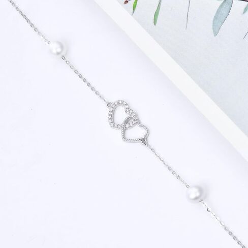 SISGEM 10k Gold Created Moissanite Double Heart Anklets for Women, love Ankle Bracelet Jewelry Gifts for Her, 9.4"+0.8"+0.8" in Saudi Arabia