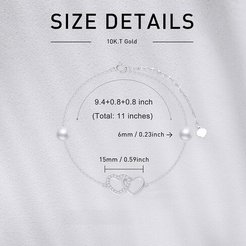 SISGEM 10k Gold Created Moissanite Double Heart Anklets for Women, love Ankle Bracelet Jewelry Gifts for Her, 9.4"+0.8"+0.8" in Saudi Arabia