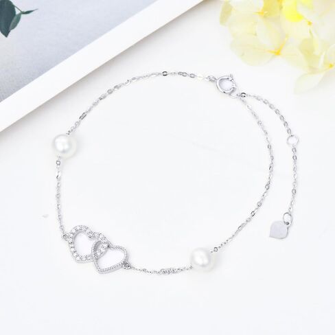 SISGEM 10k Gold Created Moissanite Double Heart Anklets for Women, love Ankle Bracelet Jewelry Gifts for Her, 9.4"+0.8"+0.8" in Saudi Arabia