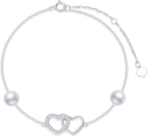 SISGEM 10k Gold Created Moissanite Double Heart Anklets for Women, love Ankle Bracelet Jewelry Gifts for Her, 9.4"+0.8"+0.8" in Saudi Arabia