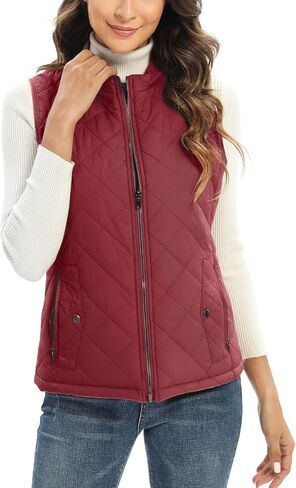 WOWSTAR Women's Lightweight Quilted Vest, Stand Collar Diamond Zip Vest in Saudi Arabia