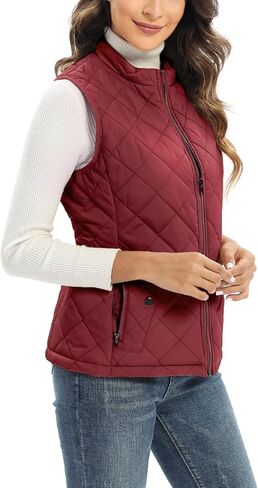 WOWSTAR Women's Lightweight Quilted Vest, Stand Collar Diamond Zip Vest in Saudi Arabia