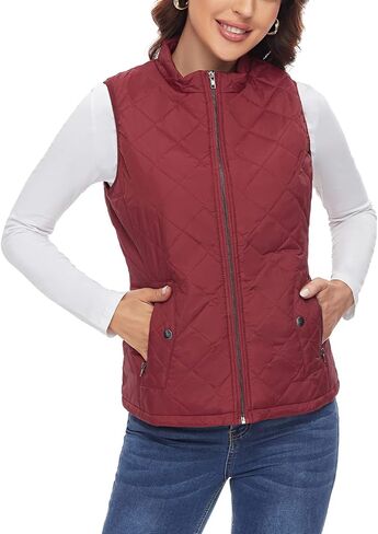 WOWSTAR Women's Lightweight Quilted Vest, Stand Collar Diamond Zip Vest in Saudi Arabia