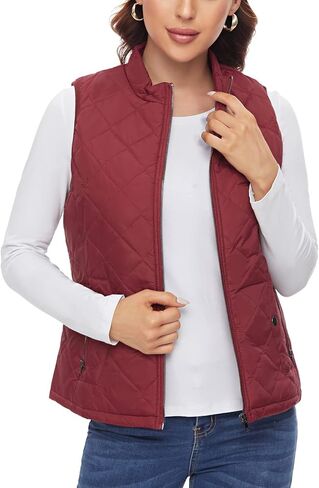 WOWSTAR Women's Lightweight Quilted Vest, Stand Collar Diamond Zip Vest in Saudi Arabia