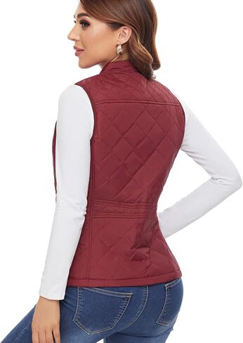 WOWSTAR Women's Lightweight Quilted Vest, Stand Collar Diamond Zip Vest in Saudi Arabia