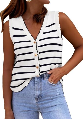 HVT Vest Tops for Women V Neck Striped Sweater Vests 2025 Summer Vacation Button Up Outfits Spring Tops in Saudi Arabia
