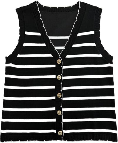 HVT Vest Tops for Women V Neck Striped Sweater Vests 2025 Summer Vacation Button Up Outfits Spring Tops in Saudi Arabia