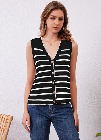 HVT Vest Tops for Women V Neck Striped Sweater Vests 2025 Summer Vacation Button Up Outfits Spring Tops in Saudi Arabia