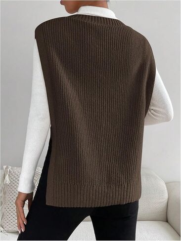 Verdusa Women's Split Hem V Neck Sleeveless Knit Pullover Sweater Vest in Saudi Arabia