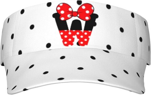 Cute Initials Sun Visor Cap for Women,Black Polka Dots Red Bow Wide Brim Sun Visor Hat Outdoor Running Golf in Kuwait