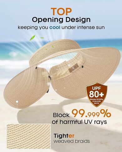 FURTALK Sun Visor Hats for Women Beach Hat Ponytail Summer UPF 80+ Beach Vacation Essentials Packable Wide Brim in Saudi Arabia