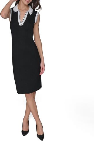 Karl Lagerfeld Paris Women's Collared Sleeveless V Neck Sweater Dress in Saudi Arabia