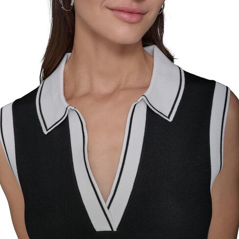 Karl Lagerfeld Paris Women's Collared Sleeveless V Neck Sweater Dress in Saudi Arabia