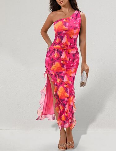DRESSTELLS Women's Summer Maxi Bodycon Floral Tie Dye Mesh Wedding Guest Club Party Long Split Dresses 2025 in Saudi Arabia