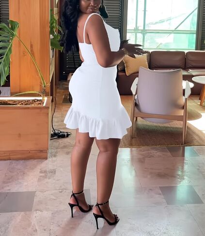 Womens Sexy Sleeveless Bodycon Mini Dress 2024 Summer Casual Straps Short Ruffle Dresses Beach Party Club Homecoming in Kuwait