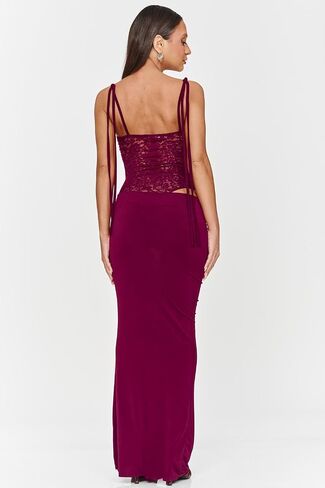 Women's Lace Splicing Cutout Maxi Dress Square Neck Sleeveless Bodycon Long Dress with Sheer Corset in Saudi Arabia