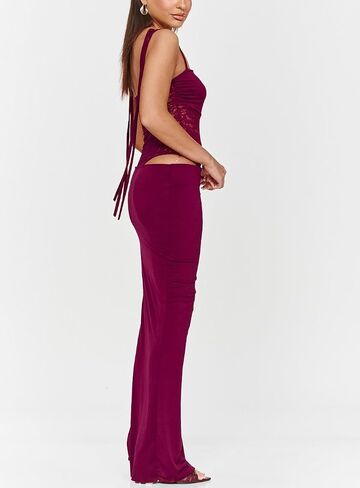 Women's Lace Splicing Cutout Maxi Dress Square Neck Sleeveless Bodycon Long Dress with Sheer Corset in Saudi Arabia