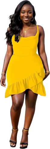Womens Sexy Sleeveless Bodycon Mini Dress 2024 Summer Casual Straps Short Ruffle Dresses Beach Party Club Homecoming in Kuwait