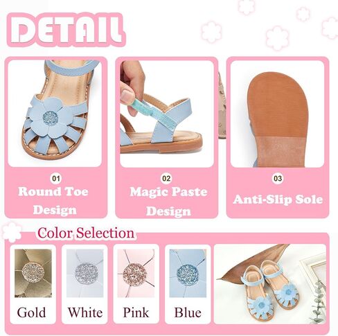 Flaryzone Toddler Little Girls Glitter Flower Open-Toe Flat Dress Sandals Summer Shoes in Saudi Arabia