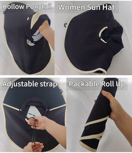 Women Sun Visor Hat Neck Coverage Flap Ponytail Hole Wide Brim Summer UV 50+ Protection Beach Packable Roll Up in Saudi Arabia